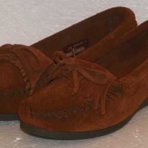 MINNETONKA Brown Leather MOCCASINS Rubber Heel 7½m